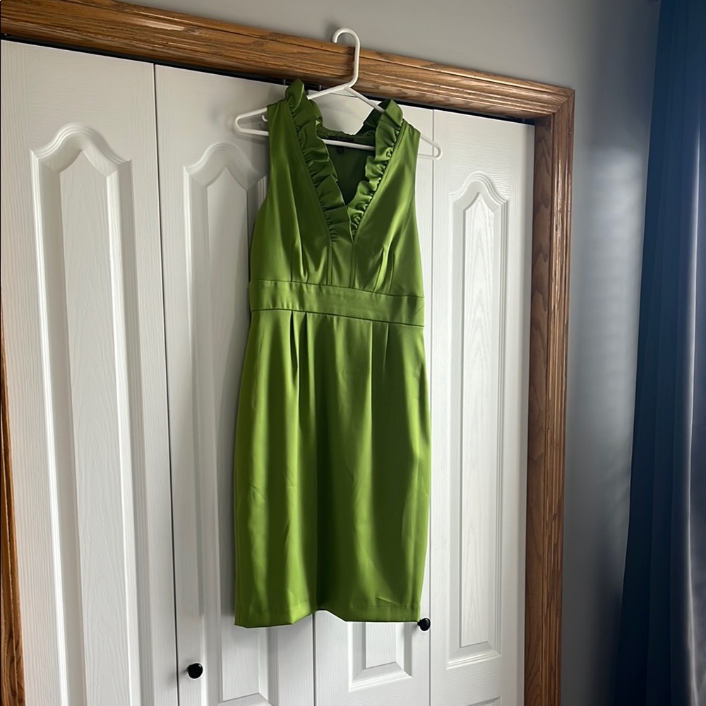 Jessica Green Dress with Ruffled Neckline